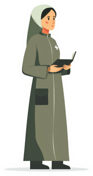 A female medical professional in a thoughtful pose. png