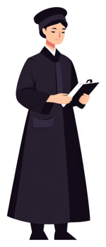 A person in traditional academic attire holding a clipboard. png