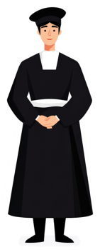 A man in a formal black robe and hat, possibly a priest or academic. png