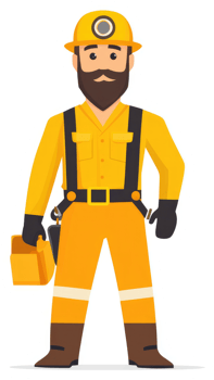 A workman in protective yellow uniform carrying tools. png