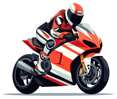 A skilled motorcyclist in a vibrant red and white racing suit. png