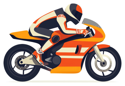 A motorcyclist expertly navigates a vibrant orange and white racing motorcycle. png