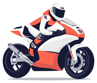 A skilled motorcyclist in a racing suit on a futuristic motorcycle. png