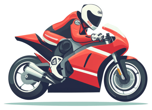 A motorcyclist in red racing gear riding a sportbike. png