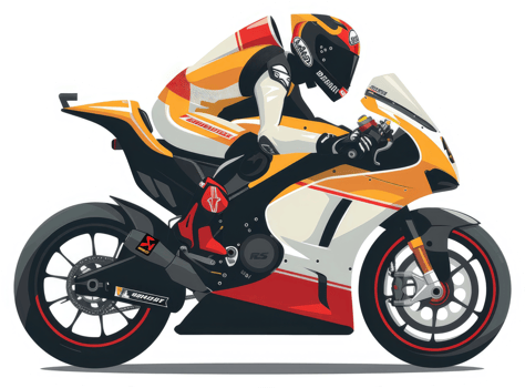 A vibrant illustration of a motorcycle racer in motion. png
