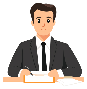 A businessman in a suit signing a document. png