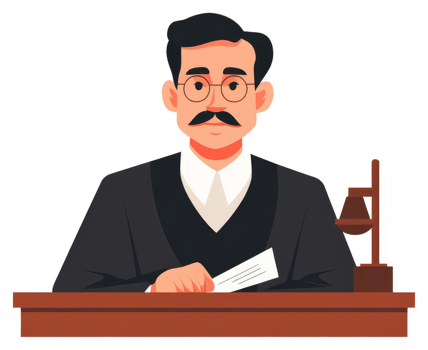 A judge presiding over a legal proceeding in a courtroom setting. png