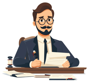 A man in a suit, writing a legal document at a desk. png