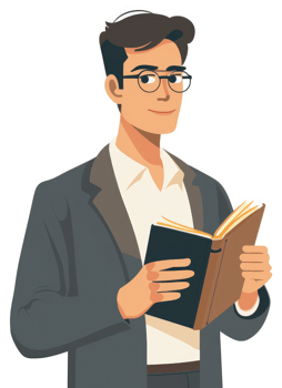 A man in a suit and kippah holding an open book. png