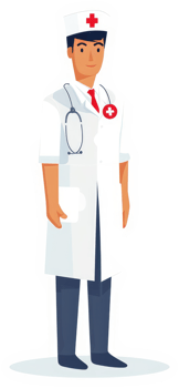 A friendly medical professional in a white coat. png