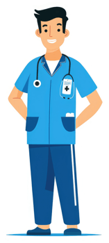 Smiling male medical professional in blue scrubs. png