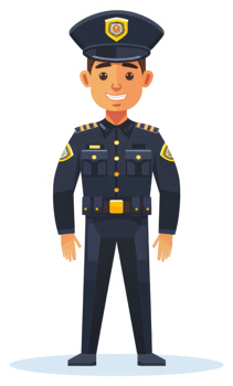 A smiling police officer in uniform, ready to serve and protect. png