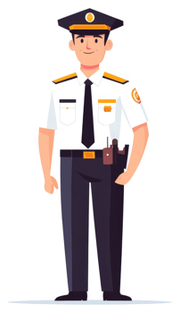 A uniformed security guard in a professional posture. png