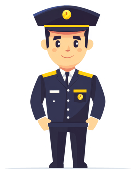 A cartoon illustration of a uniformed security guard. png
