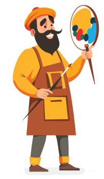 A cheerful artist displaying a vibrant color palette. png
