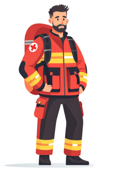 A paramedic in protective gear with a backpack. png