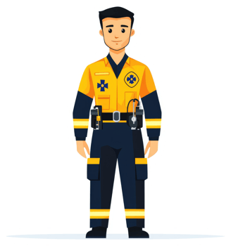 A paramedic in a bright yellow and navy uniform. png