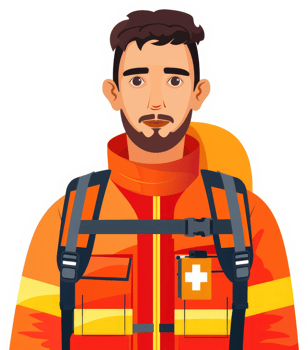 A male first responder in protective orange gear. png