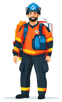 A paramedic in protective gear, ready for action. png