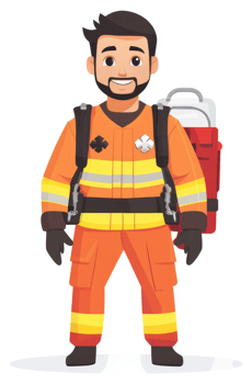 A smiling paramedic in protective orange uniform. png