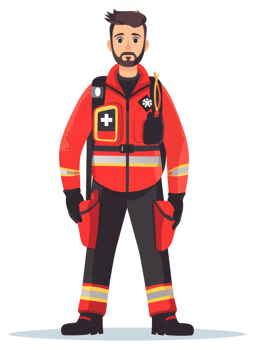 A paramedic in protective red uniform, ready for emergency response. png