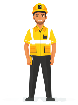 A parking attendant in a bright yellow uniform. png