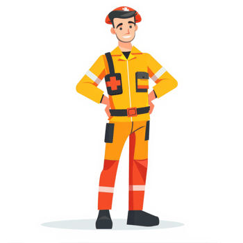 A smiling first responder in protective orange uniform. png