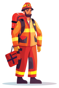 A paramedic in protective gear carrying a first-aid kit. png