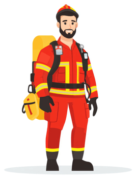 A firefighter in protective gear ready for emergency response. png