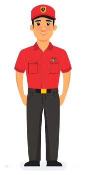A friendly worker in a red uniform with pockets. png