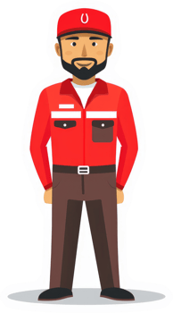 A friendly, uniformed worker in a red and brown uniform. png