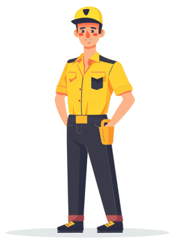A friendly worker in a bright yellow uniform. png