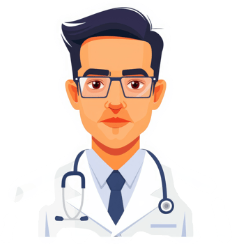 A cartoon illustration of a male doctor wearing glasses and a white coat. png