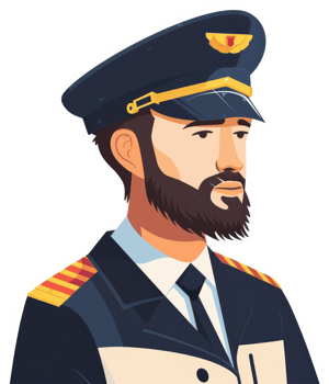 A stern-faced man in a navy uniform with a pilot's cap and a distinguished beard. png