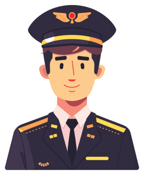 A friendly-faced pilot in a navy uniform. png