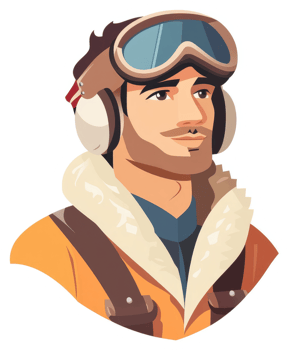 A cartoon illustration of a man wearing aviator-style winter gear. png
