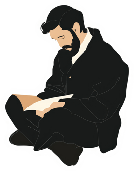 A man in contemplation, absorbed in a book. png