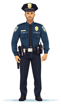 A police officer in full uniform, ready for duty. png
