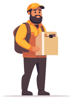 A delivery person carrying a cardboard box. png