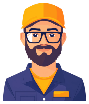 A friendly, bearded man in a work uniform and cap. png