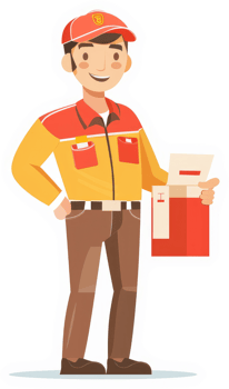 A friendly worker holding a package, ready to deliver. png