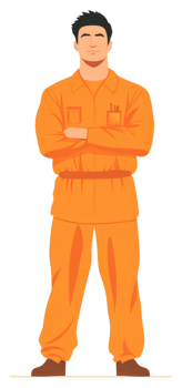 A confident worker in vibrant orange coveralls. png