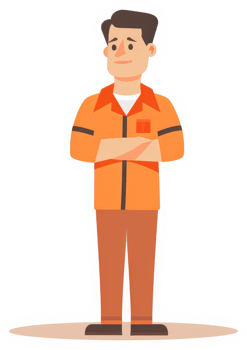 A confident worker in an orange uniform. png