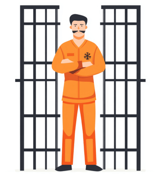 A prisoner stands guard behind prison bars. png