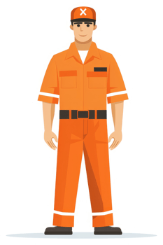 A worker in safety orange uniform with a cap. png