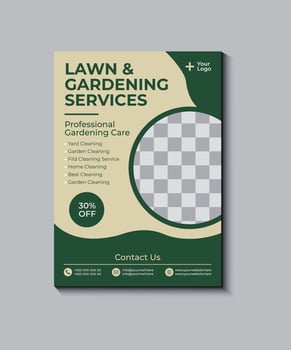 Corporate lawn and gardening service flyer design vector