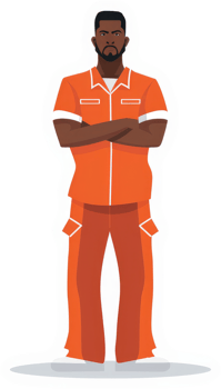 A person in orange work clothes, arms crossed, stands confidently. png