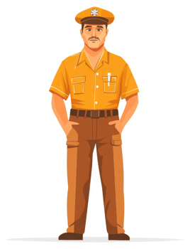 A uniformed man in a yellow and brown uniform, likely a worker or official. png