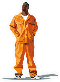 A man in vibrant orange work wear, standing confidently. png