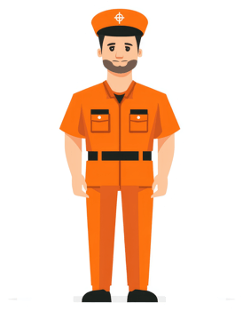 A cartoon illustration of a person wearing an orange uniform and a cap. png